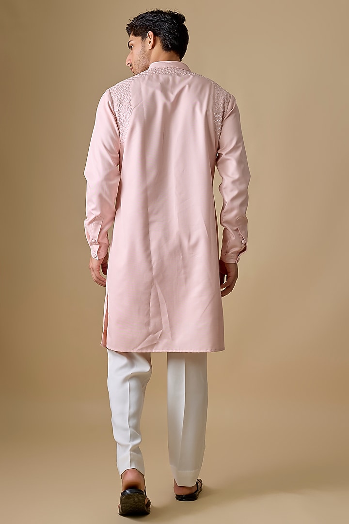 Blush Pink Blended Silk Kurta by Kunal Rawal at Pernia's Pop Up Shop