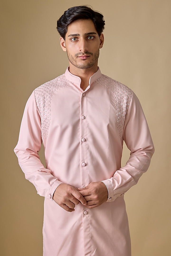 Blush Pink Blended Silk Kurta by Kunal Rawal at Pernia's Pop Up Shop