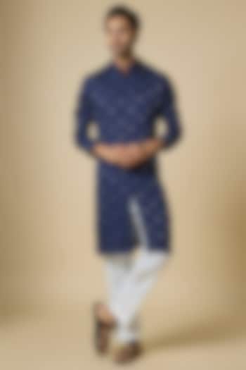 Cobalt Blue Suiting Kurta by Kunal Rawal at Pernia's Pop Up Shop