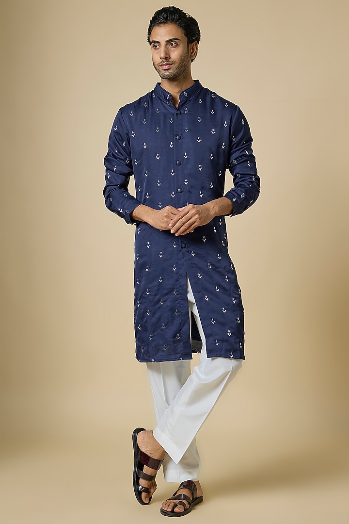 Cobalt Blue Suiting Kurta by Kunal Rawal at Pernia's Pop Up Shop