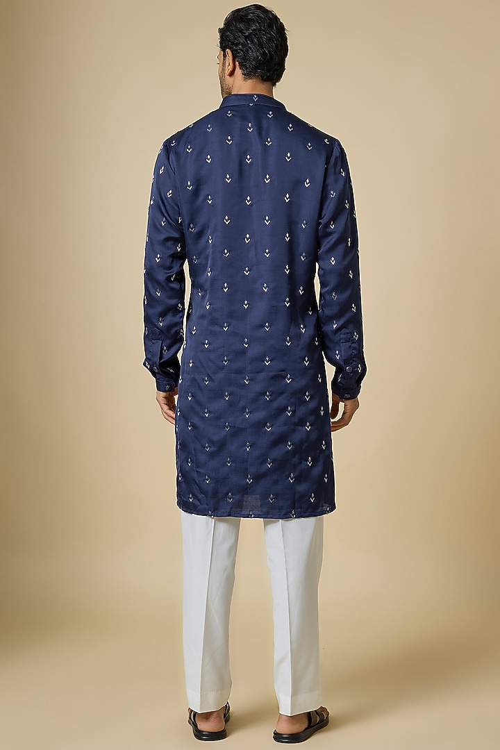 Cobalt Blue Suiting Kurta by Kunal Rawal at Pernia's Pop Up Shop