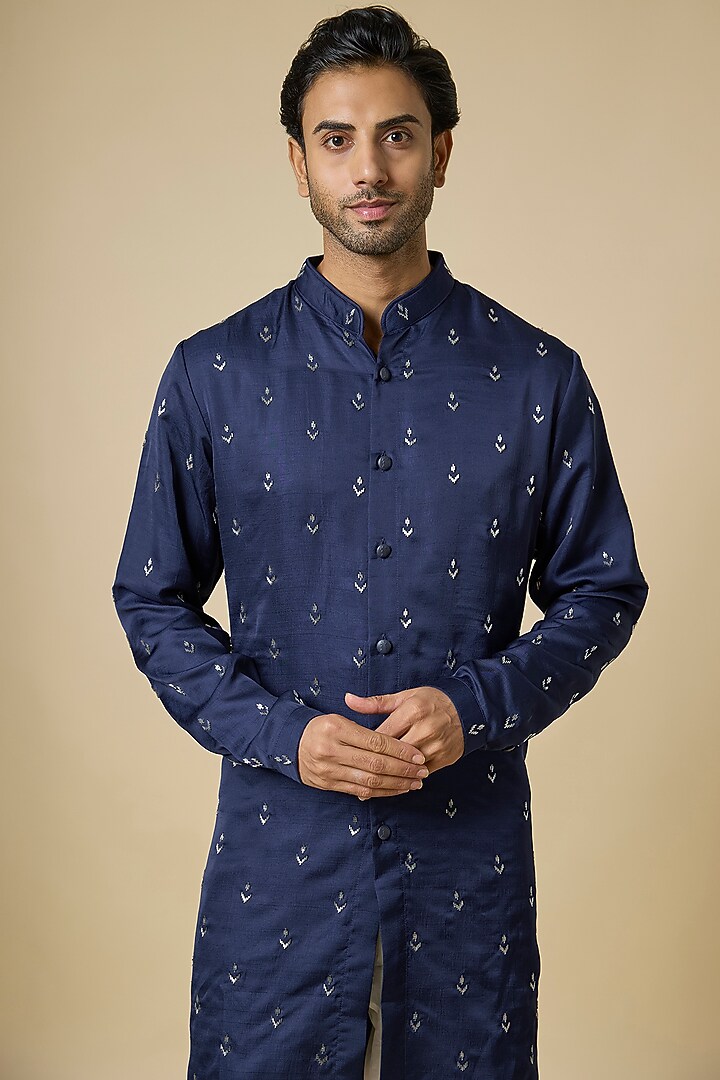 Cobalt Blue Suiting Kurta by Kunal Rawal at Pernia's Pop Up Shop