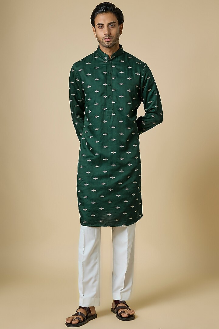 Emerald Green Suiting Kurta by Kunal Rawal at Pernia's Pop Up Shop