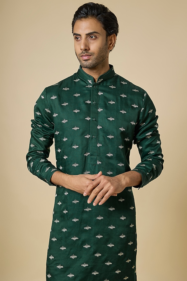 Emerald Green Suiting Kurta by Kunal Rawal at Pernia's Pop Up Shop