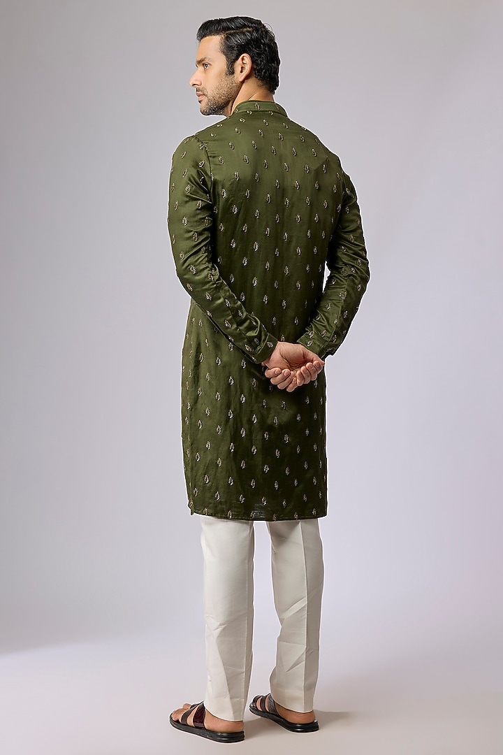 Olive Blended Silk Kurta by Kunal Rawal at Pernia's Pop Up Shop