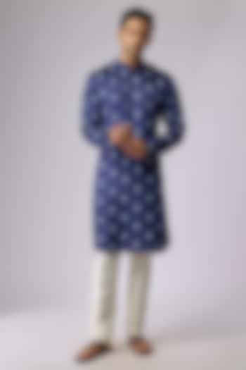 Cobalt Blended Silk Kurta by Kunal Rawal