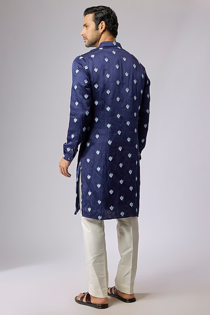 Cobalt Blended Silk Kurta by Kunal Rawal at Pernia's Pop Up Shop