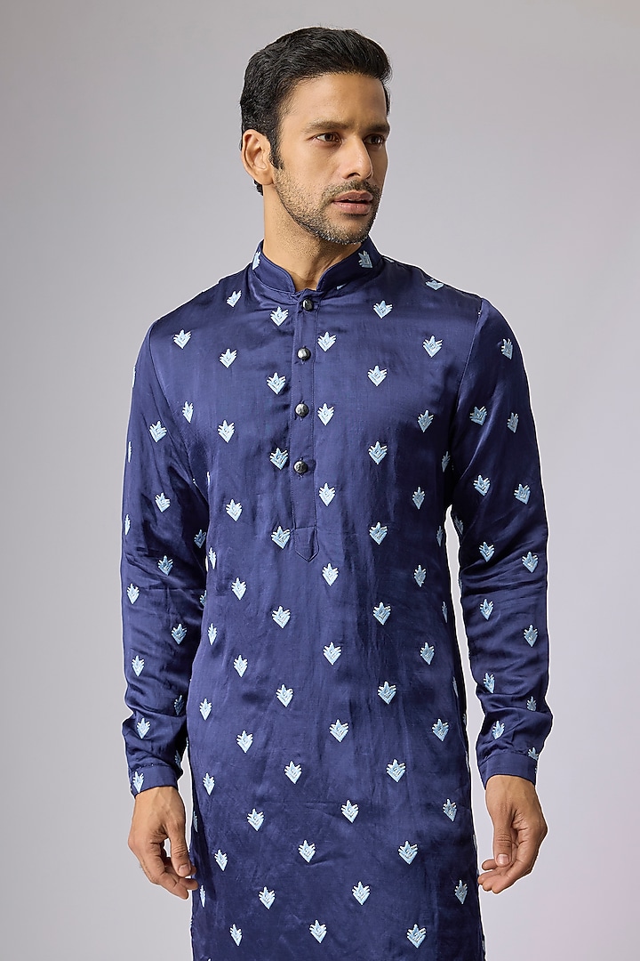 Cobalt Blended Silk Kurta by Kunal Rawal at Pernia's Pop Up Shop