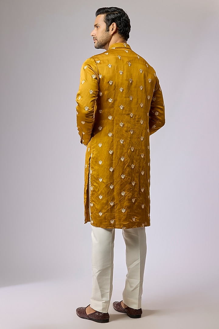 Mustard Blended Silk Kurta by Kunal Rawal at Pernia's Pop Up Shop