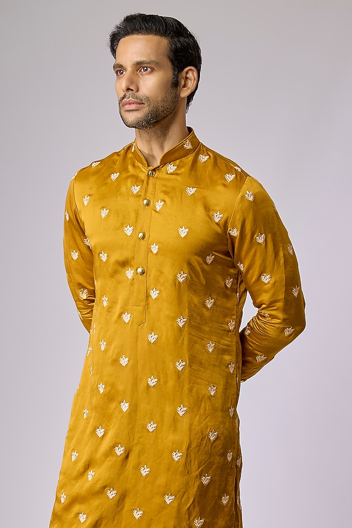 Mustard Blended Silk Kurta by Kunal Rawal at Pernia's Pop Up Shop