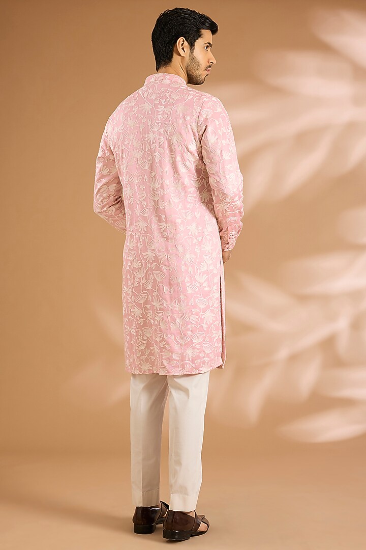 Blush Pink Viscose Kashmiri Threadwork Kurta by Kunal Rawal at Pernia's Pop Up Shop
