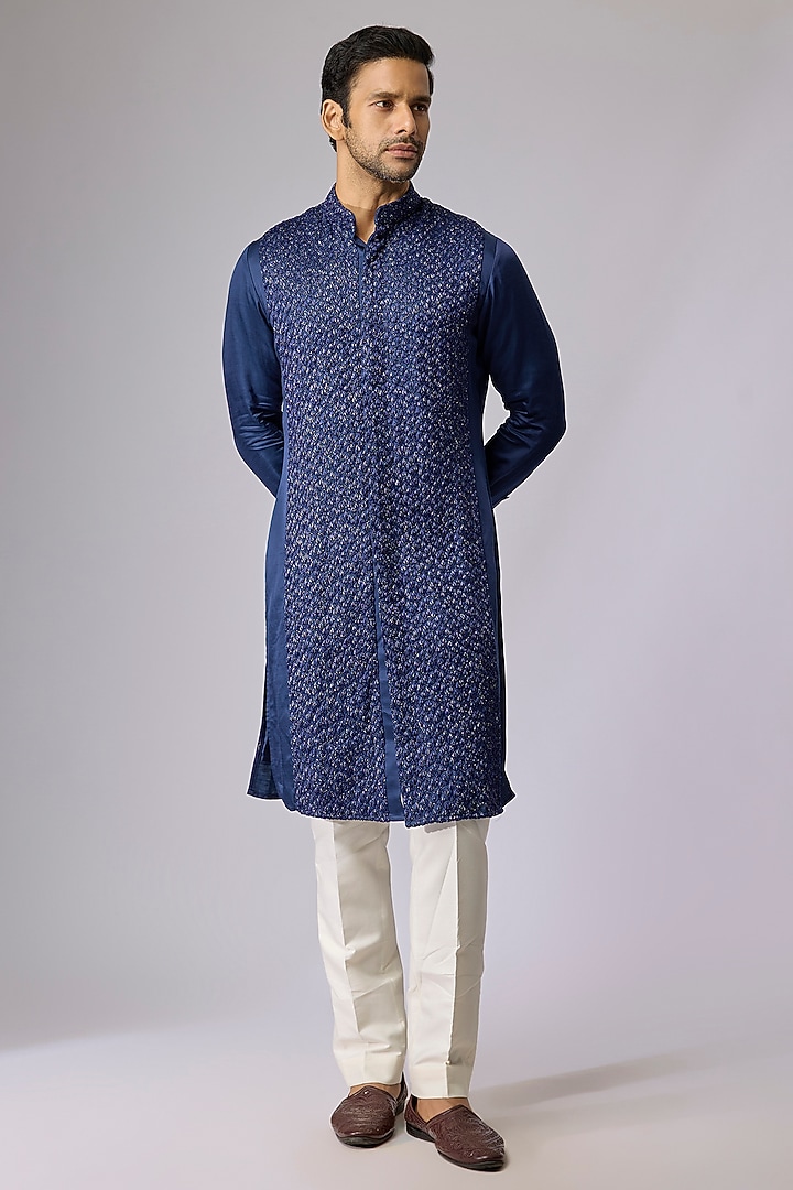 Cobalt Blended Silk Kurta by Kunal Rawal