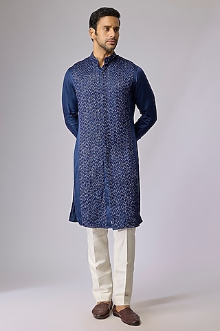 Cobalt Blended Silk Kurta by Kunal Rawal