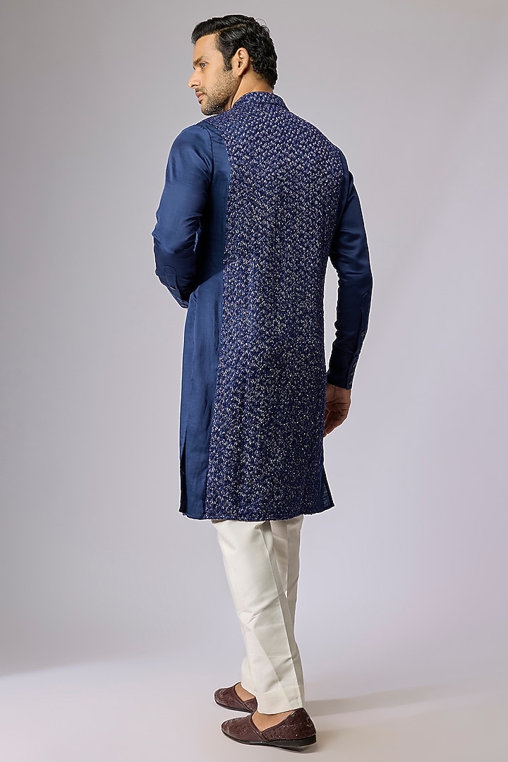 Cobalt Blended Silk Kurta by Kunal Rawal at Pernia's Pop Up Shop
