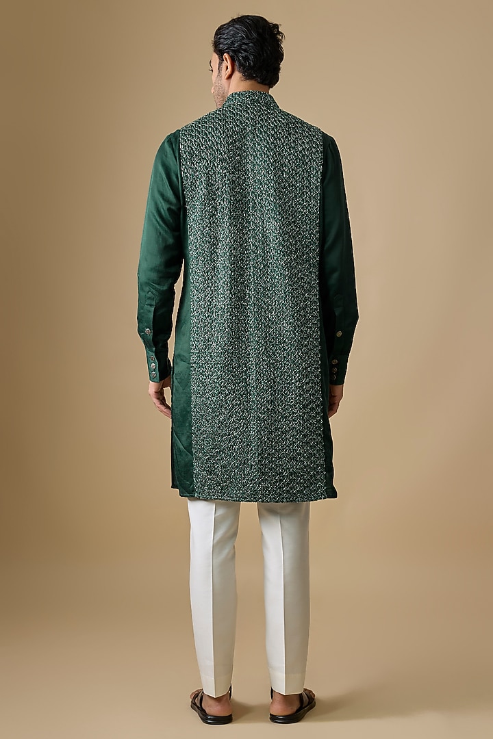 Emerald Green Blended Silk Kurta by Kunal Rawal at Pernia's Pop Up Shop