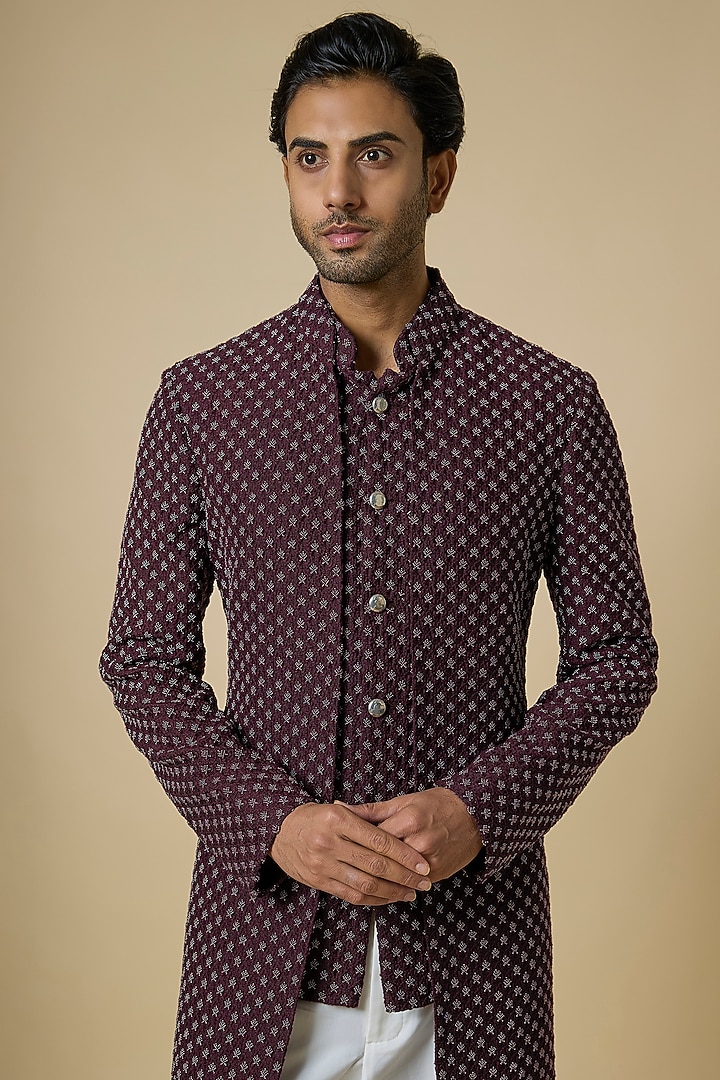 Wine Suiting Groom Indowestern by Kunal Rawal at Pernia's Pop Up Shop