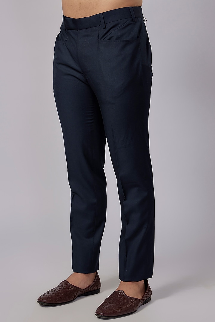 Navy Blue Suiting Embroidered Indo-Western Set by Kunal Rawal at Pernia's Pop Up Shop