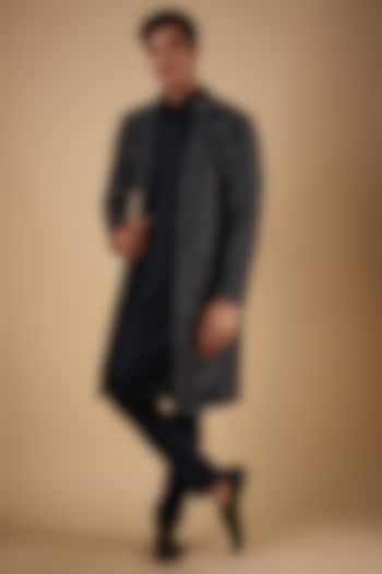 Navy Blue Suiting Hand Embroidered Groom Indowestern Jacket Set by Kunal Rawal at Pernia's Pop Up Shop