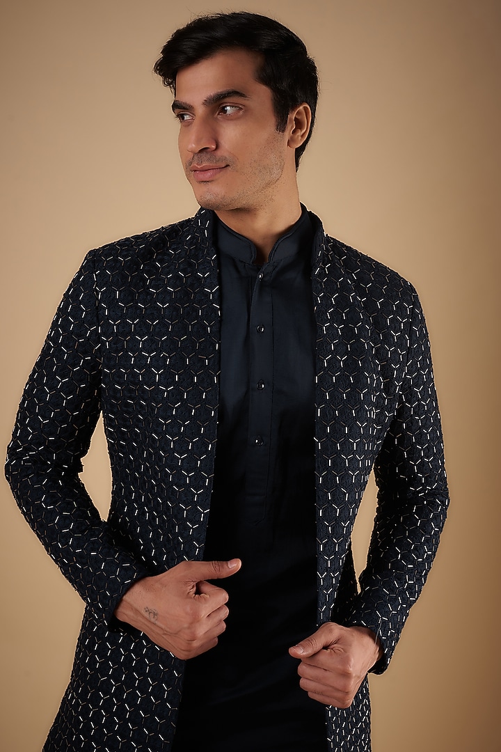 Beige Suiting Embroidered Sherwani by Kunal Rawal at Pernia's Pop Up Shop