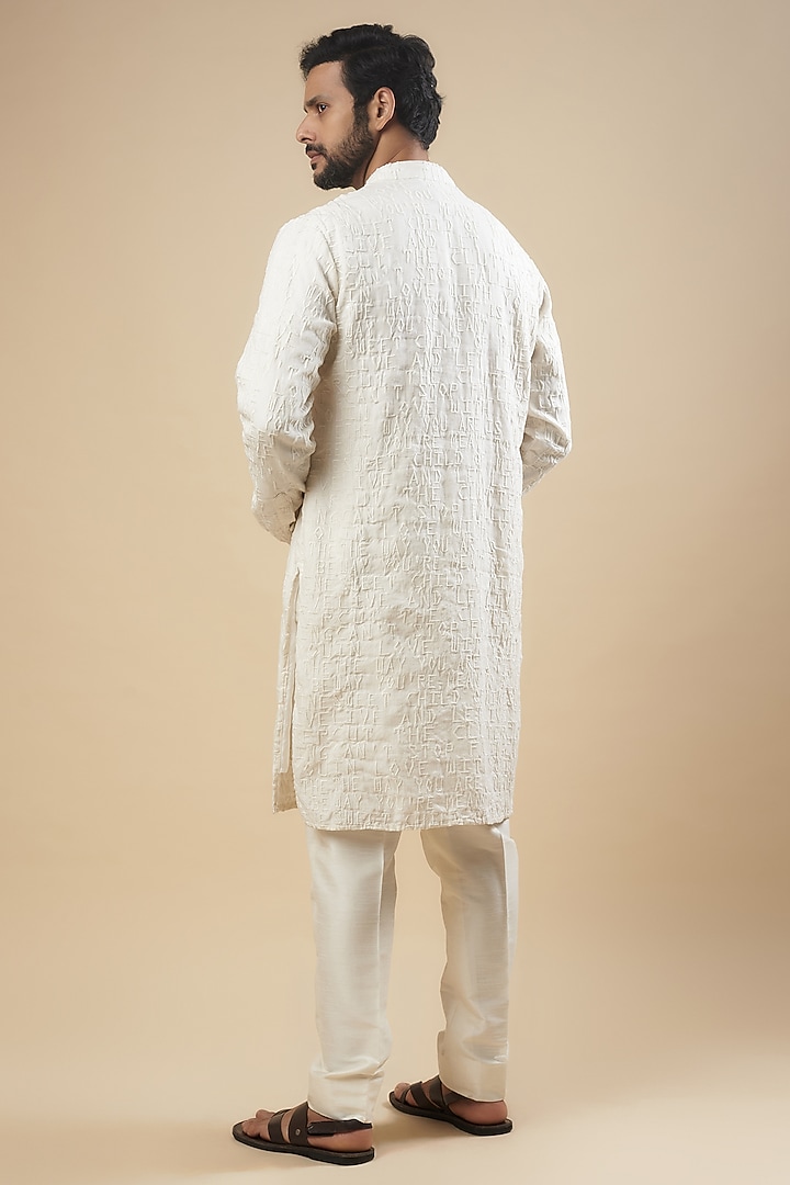 Vanilla White Linen Satin Embroidered Kurta by Kunal Rawal at Pernia's Pop Up Shop