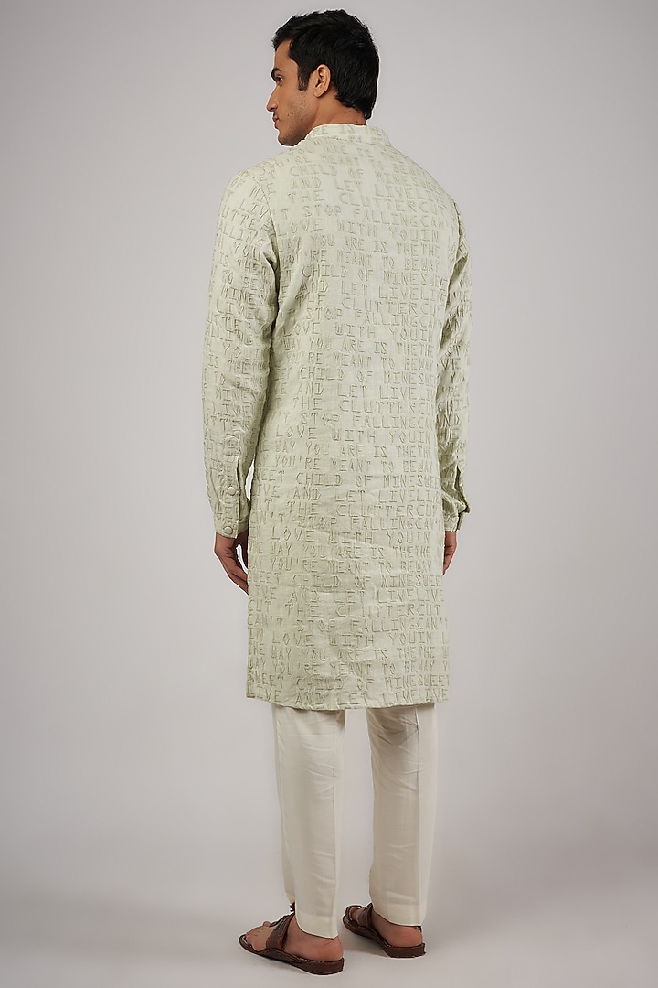 Mint Silk Embroidered Kurta by Kunal Rawal at Pernia's Pop Up Shop