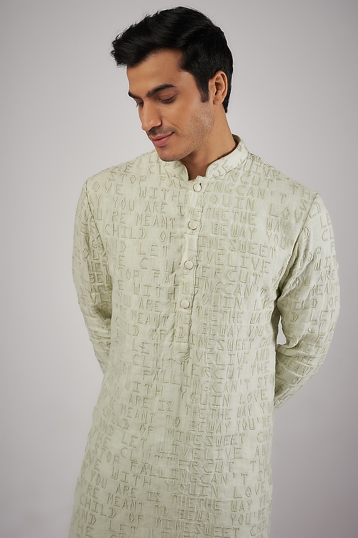 Mint Silk Embroidered Kurta by Kunal Rawal at Pernia's Pop Up Shop