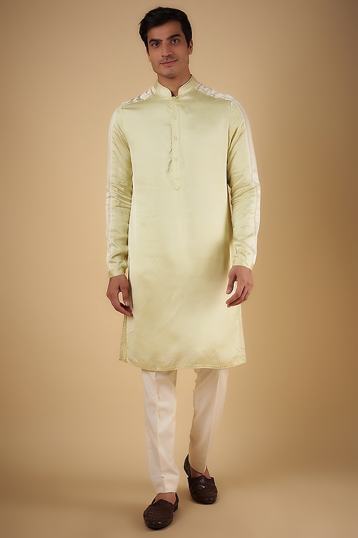 Lime Yellow Linen Satin Kurta by Kunal Rawal at Pernia's Pop Up Shop