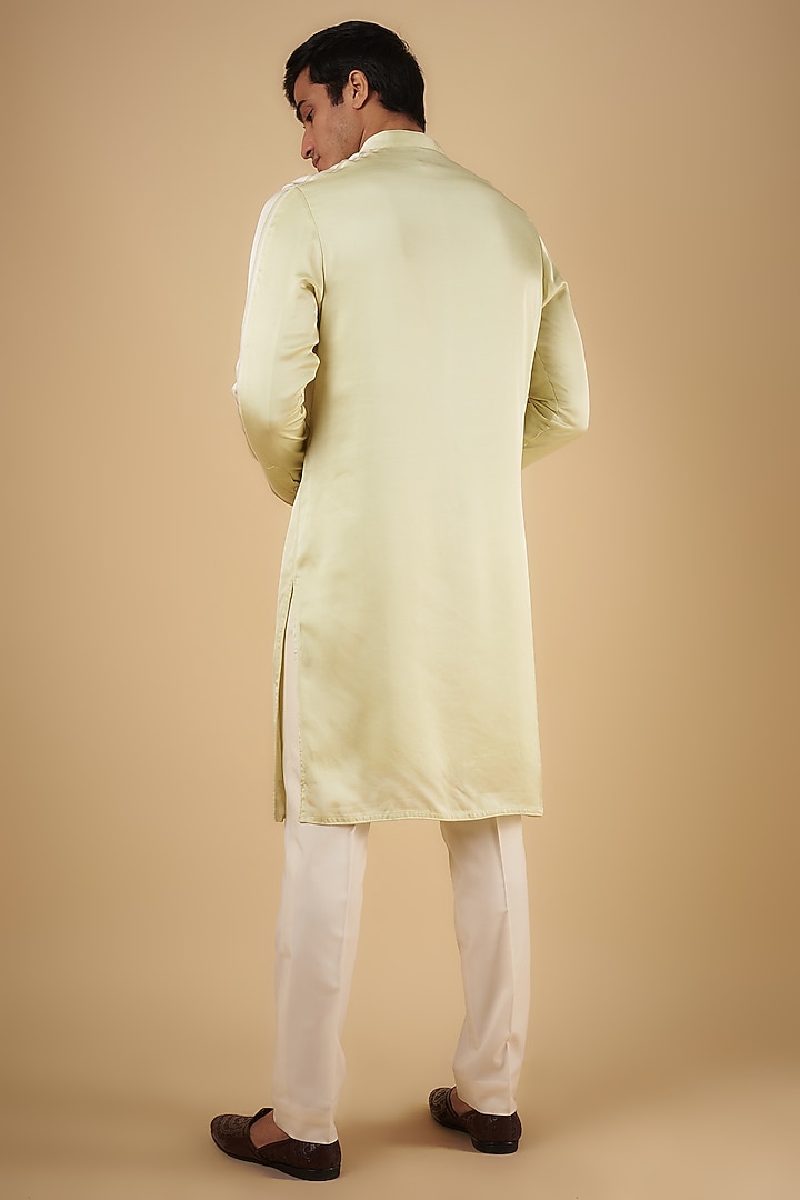 Lime Yellow Linen Satin Kurta by Kunal Rawal at Pernia's Pop Up Shop