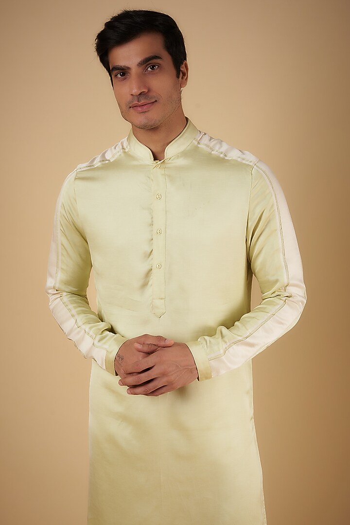 Lime Yellow Linen Satin Kurta by Kunal Rawal at Pernia's Pop Up Shop