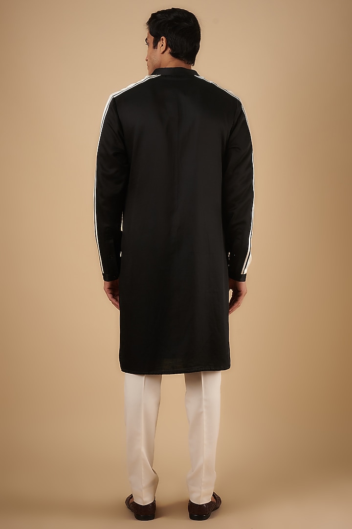 Black Linen Satin Kurta by Kunal Rawal at Pernia's Pop Up Shop