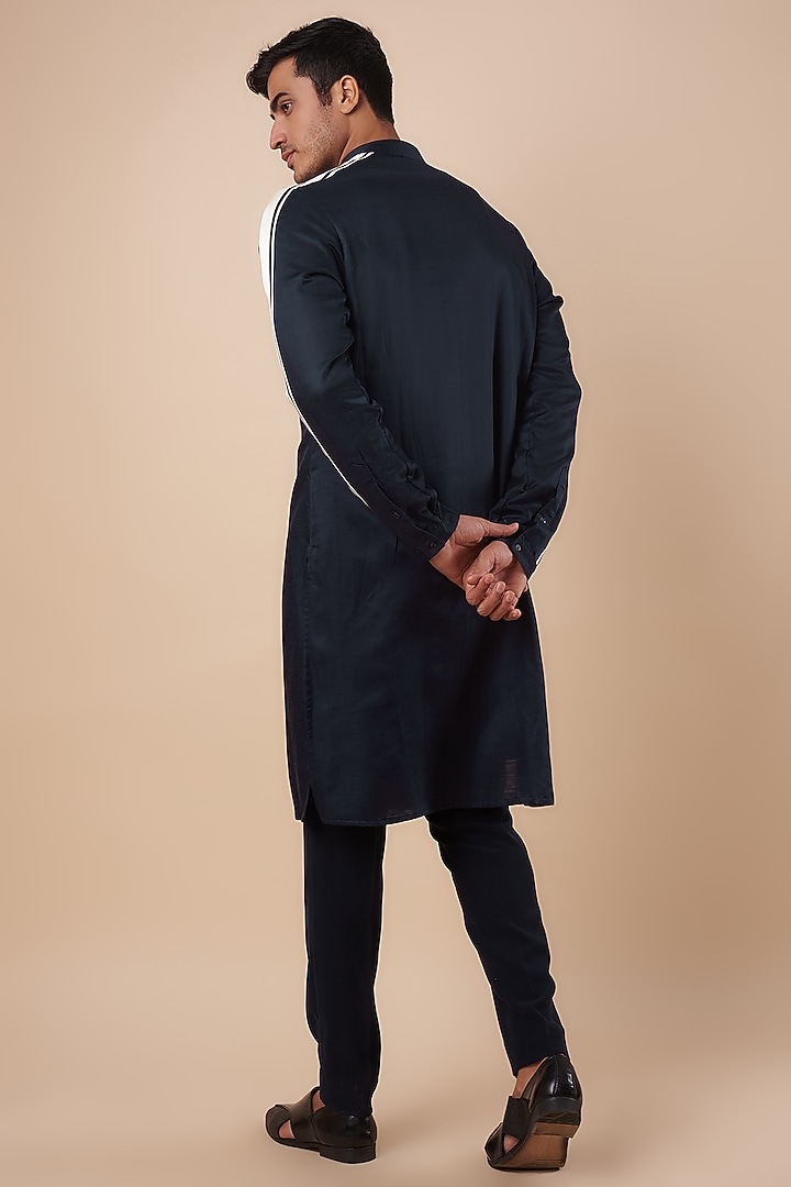 Navy Blue & Vanilla Silk Kurta by Kunal Rawal at Pernia's Pop Up Shop