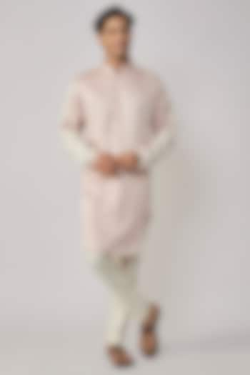 Blush Pink Linen Satin Embroidered Kurta by Kunal Rawal