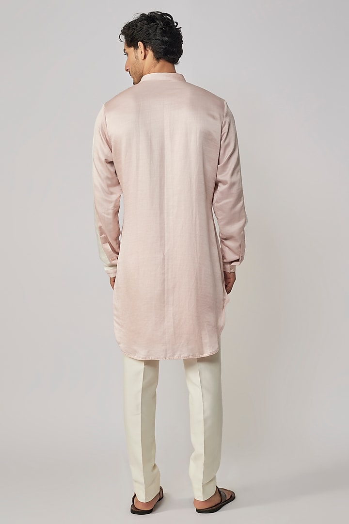 Blush Pink Linen Satin Embroidered Kurta by Kunal Rawal at Pernia's Pop Up Shop