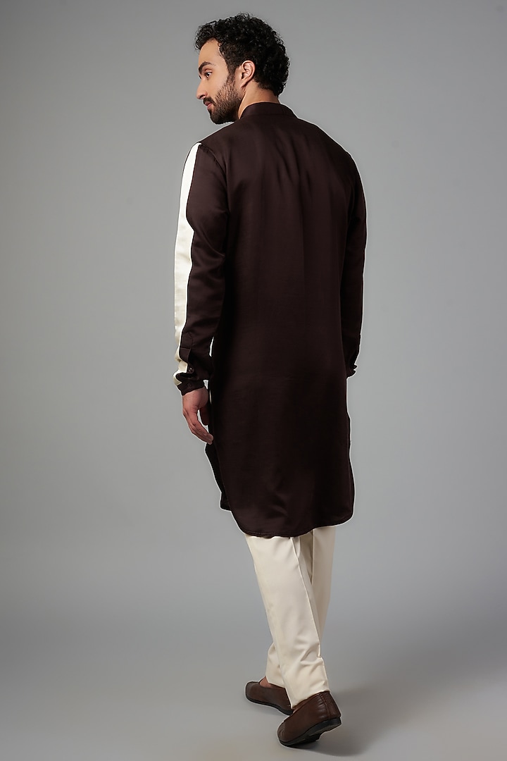 Wine Linen Satin Kurta by Kunal Rawal at Pernia's Pop Up Shop