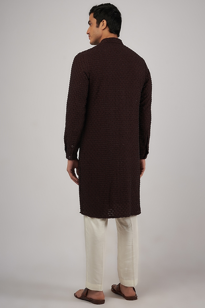Wine Silk Beads Embroidered Kurta by Kunal Rawal at Pernia's Pop Up Shop