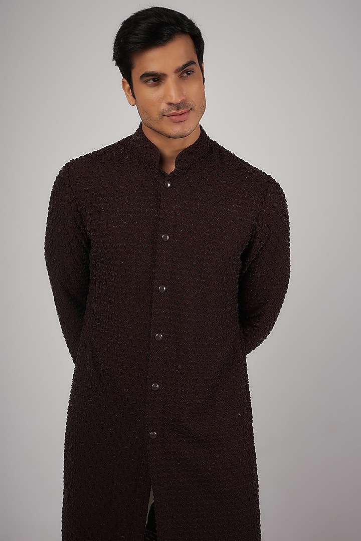 Wine Silk Beads Embroidered Kurta by Kunal Rawal at Pernia's Pop Up Shop