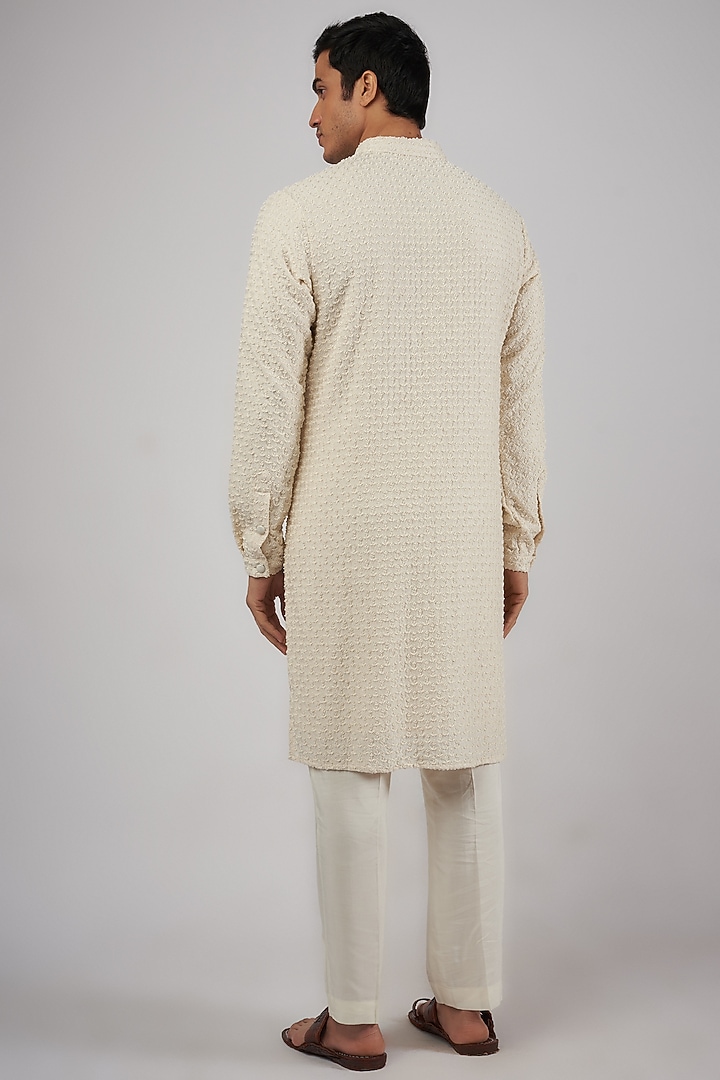 Vanilla Silk Beads Embroidered Kurta by Kunal Rawal at Pernia's Pop Up Shop