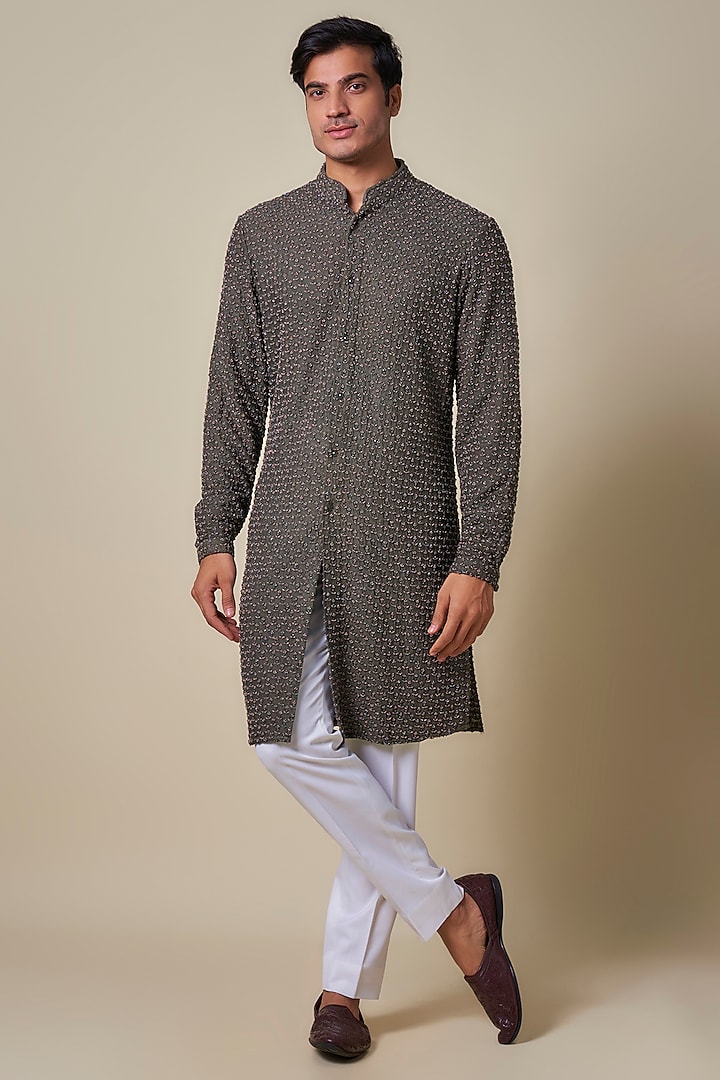 Grey Silk Kurta by Kunal Rawal