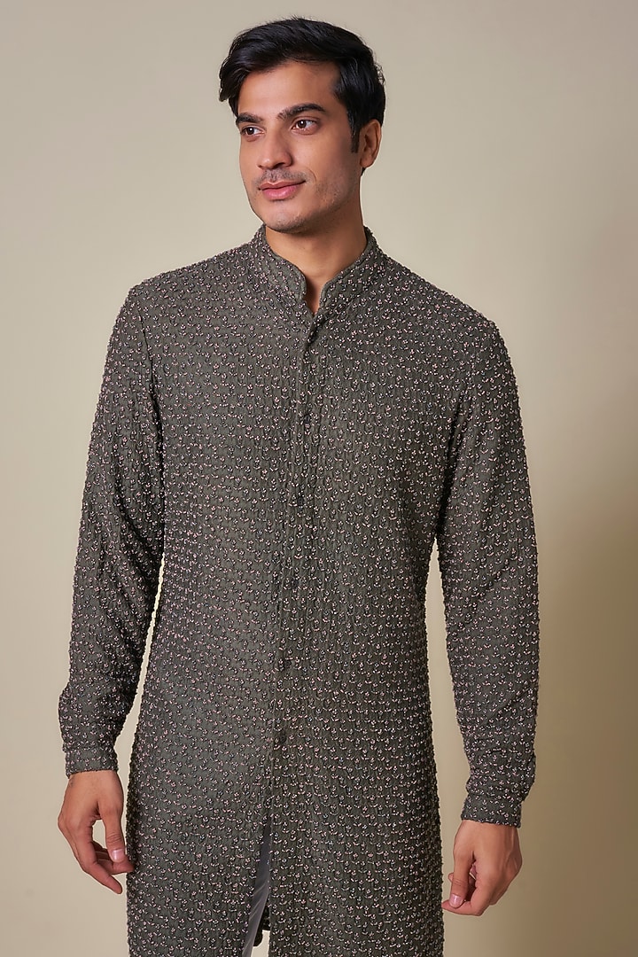 Grey Silk Kurta by Kunal Rawal at Pernia's Pop Up Shop