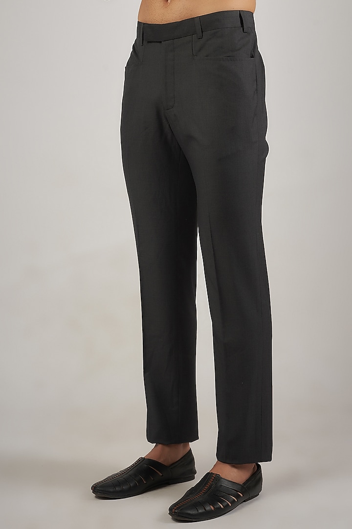 Charcoal Grey Suiting Thread Work Nehru Jacket Set by Kunal Rawal at Pernia's Pop Up Shop