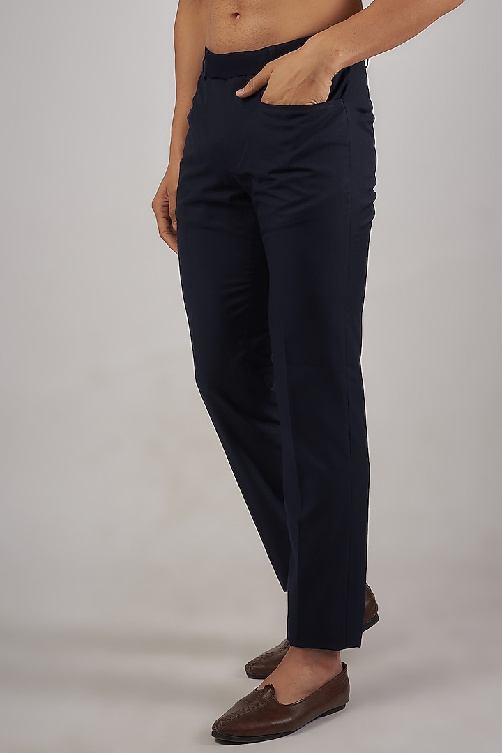 Navy Blue Suiting Thread Embroidered Nehru Jacket Set by Kunal Rawal at Pernia's Pop Up Shop