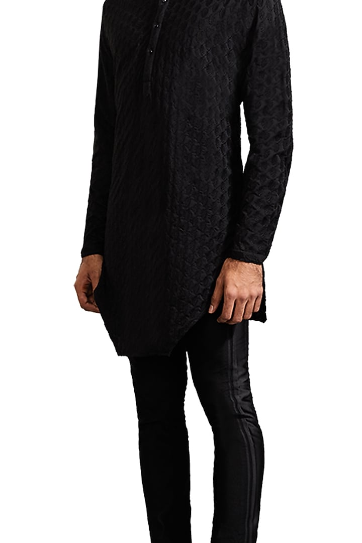 Black Mul Kurta by Kunal Rawal at Pernia's Pop Up Shop