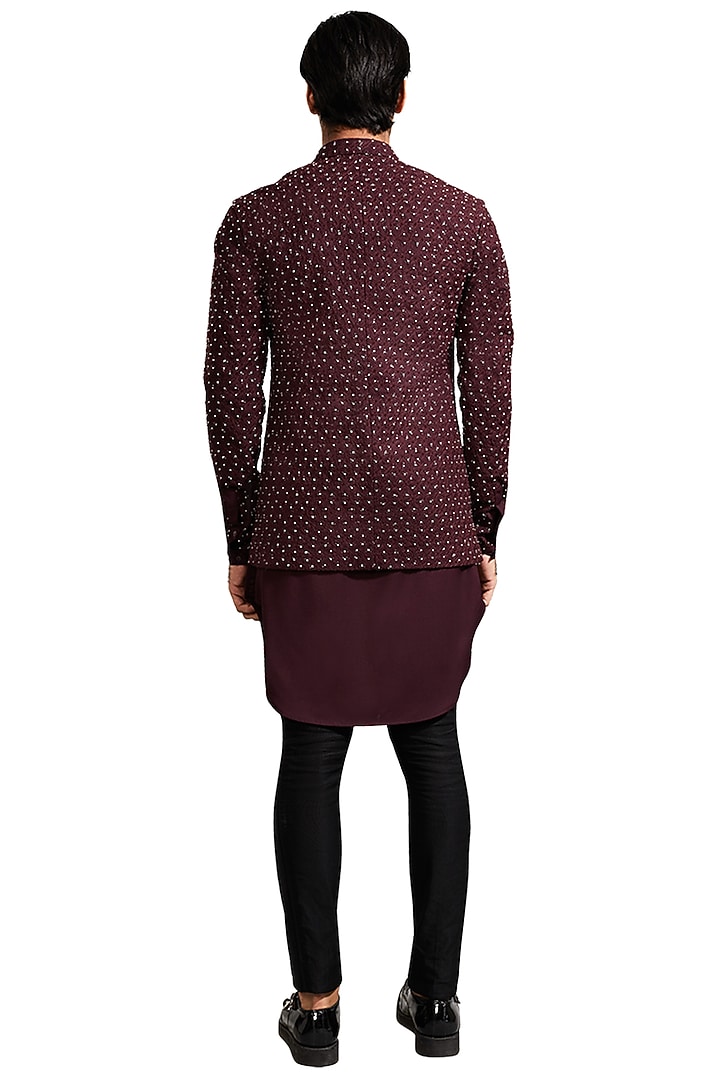 Wine Suiting Deconstructed Koti Jacket Set by Kunal Rawal at Pernia's Pop Up Shop