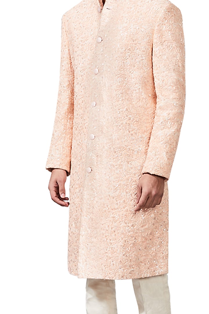 Peach Suiting Groom Sherwani by Kunal Rawal at Pernia's Pop Up Shop