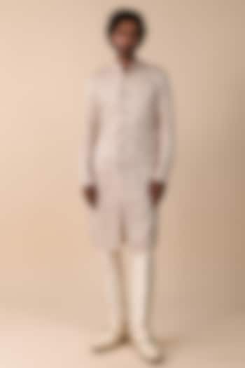 Vanilla White Linen Satin Mirror & Knot Work Kurta by Kunal Rawal at Pernia's Pop Up Shop