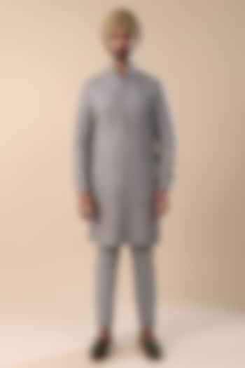 Steel Grey Silk Mirror & Bead Work Kurta by Kunal Rawal at Pernia's Pop Up Shop