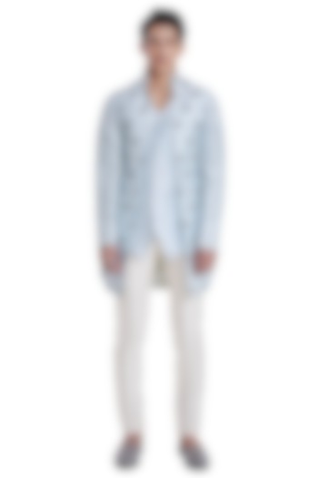 Ice Blue Knotted Open Jacket by Kunal Rawal