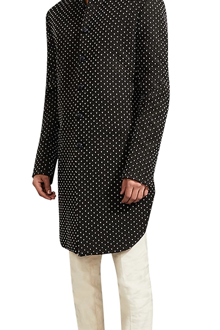 Olive Green Suiting Threadwork Groom Sherwani by Kunal Rawal at Pernia's Pop Up Shop