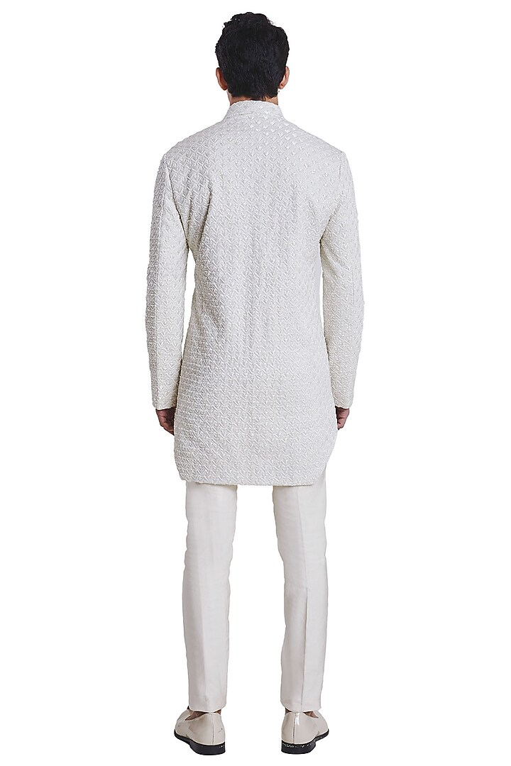 Vanilla White Babycord Deconstructed Groom Sherwani by Kunal Rawal at Pernia's Pop Up Shop