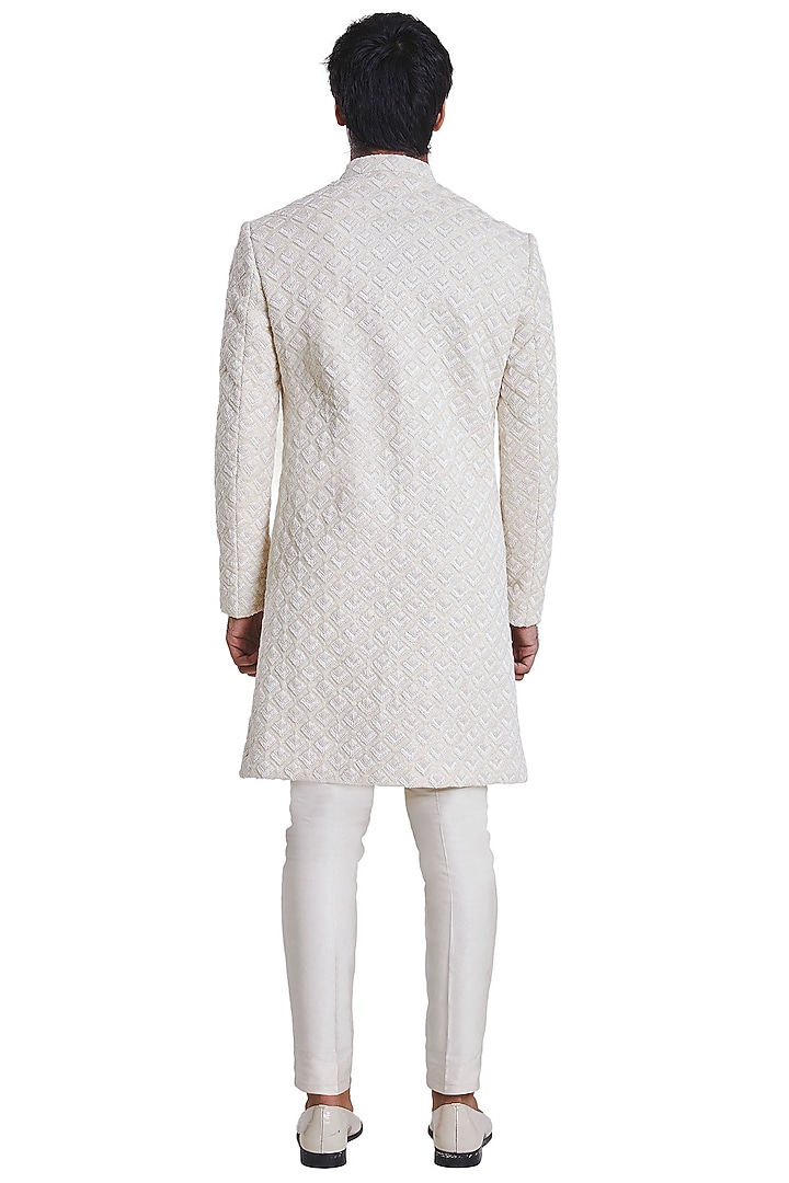 Vanilla White Suiting Knotted Groom Sherwani by Kunal Rawal at Pernia's Pop Up Shop